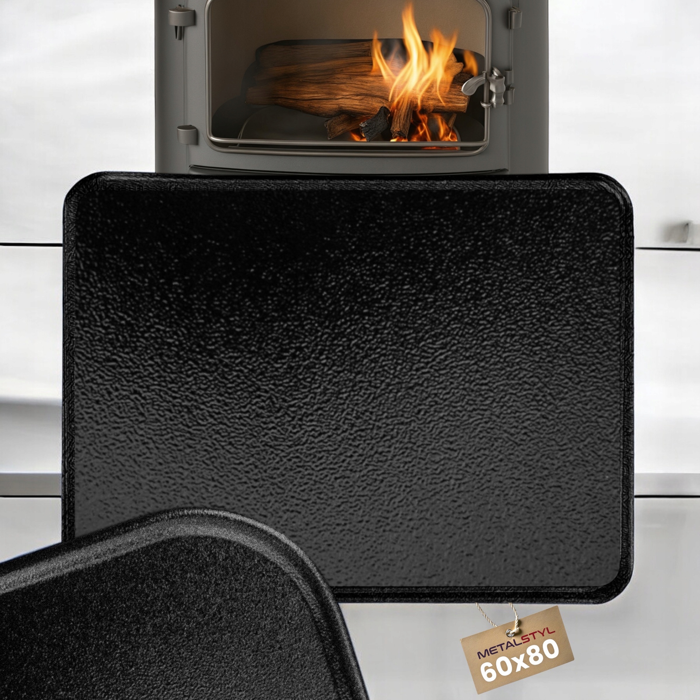 Blacha pod piec, kominek, kozę i grill przedpiecowa ochronna stal 60 × 80 czarna